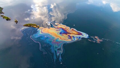 Oil slick on calm ocean surface