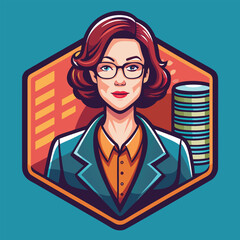 A businesswoman with glasses and reddish brown hair stands in a modern office setting.