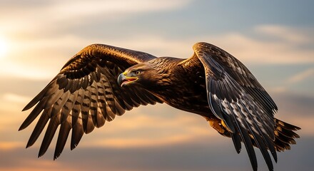 Fototapeta premium Eagle flies at sunset.