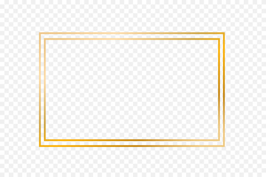 Golden rectangle frame. Luxury gold border on transparent background.