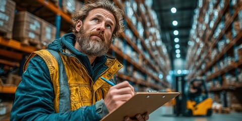 Warehouse staff checks inventory stock with precision, ensuring accuracy and smooth operations