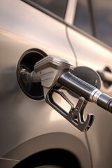 Close Up Of Fueling A Modern Silver Car