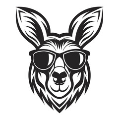 Stylish kangaroo with sunglasses shows bold confidence in this black and white logo concept