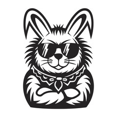 Stylish monochrome rabbit with sunglasses and arms crossed conveys playful cool