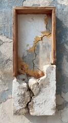 Rustic textured wall with cracked plaster and golden accents offers a unique abstract art background for creative projects.