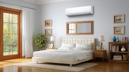 Bedroom interior with air conditioner