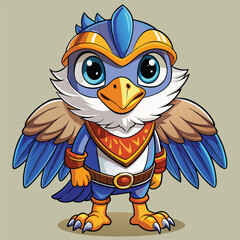 Cute bird character in superhero costume