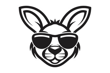 Stylized kangaroo with sunglasses showcases a black and white outline, exuding simple coolness