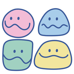set of smiley faces. set of smiles. face. funmny. cartoon. character. cute. happy. emotional. emoji. mood. color. funny cartoon.