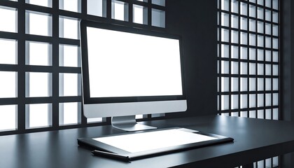Modern Workspace with Computer Monitor and Tablet on Desk