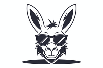 The cool monotone donkey character wears sunglasses with a black silhouette on the white background
