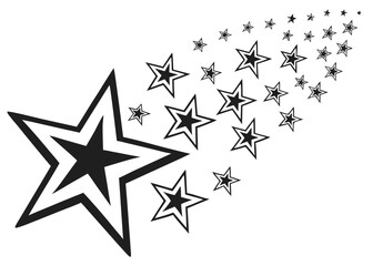 A cascading array of stars diminishing in size from left to right on a white background forming a trail created with generated ai