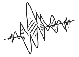 Abstract illustration of sound waves with varying amplitudes and frequencies in black and white style created with generated ai