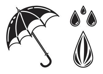 Illustration of a black umbrella with raindrops falling on a white background in vector format created with generated ai