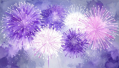 Abstract fireworks display against a watercolor background.  Soft, vibrant colors