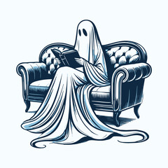 Ghost Reading Book On Sofa Vector Image