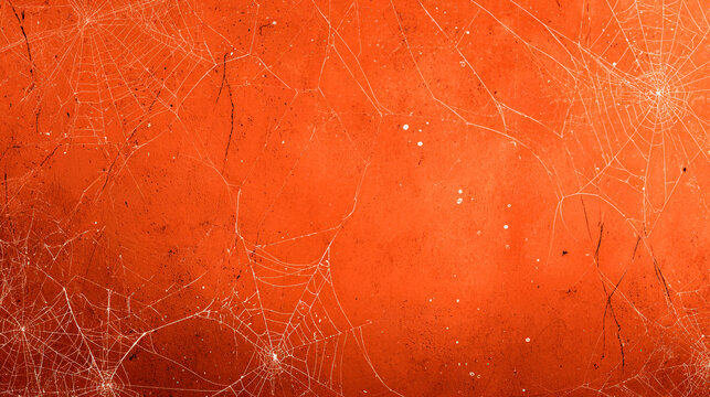 Vintage orange red grunge texture background with spider web patterns stains and weathered surface