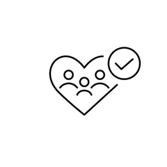 Family of three in heart and checkmark. Secure insurance, verified membership. Pixel perfect, editable stroke vector icon