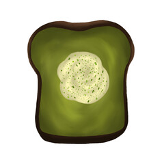 Matcha Toast with Whipped Cream Topping Illustration
