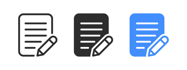 Document editing icon featuring a pencil on a page, representing writing, editing, or document management in digital applications