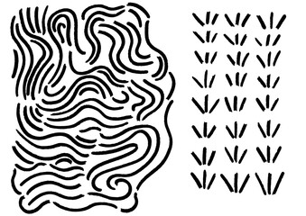 Abstract black lines patterns in a design, featuring wavy and chevron elements for creative layouts