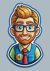 Smiling cartoon male character in a vest and tie