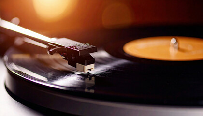 古いレコード盤におとしたレコード針のアップ