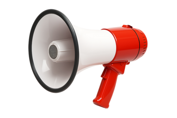 Red megaphone used for crowd communication during events and gatherings