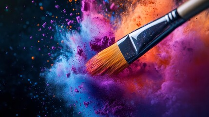 Fototapeta premium A vibrant paint explosion occurs, showcasing a array of brush colors come together in a dynamic artistic expression, celebrating creativity and innovative design through a bold visual fusion of colors
