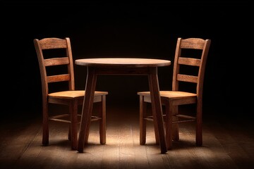 Fototapeta premium cozy cafe table with two chairs, rustic minimal interior isolated