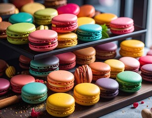 Colorful Macarons on a Two Tiered Server