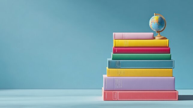 Books with globe on the school desk