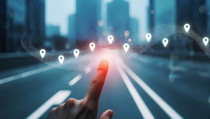 Futuristic Navigation Route Planning On Touchscreen Map