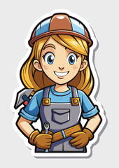 Young female cartoon character wearing work clothes