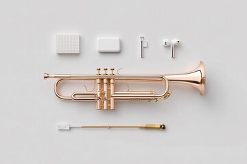Fototapeta premium trumpet brass musical instrument set, isolated minimal