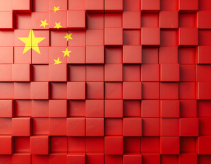 The flag of china rendered as a vibrant three-dimensional cubic wall texture