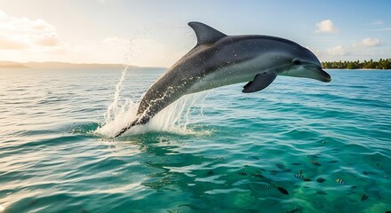 Fototapeta premium Dolphin Jumping Ocean. (3)