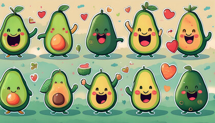 avocado fruit stickers and characters