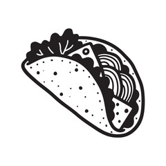  Black and White Sketch Style Taco Vector On White Background. 