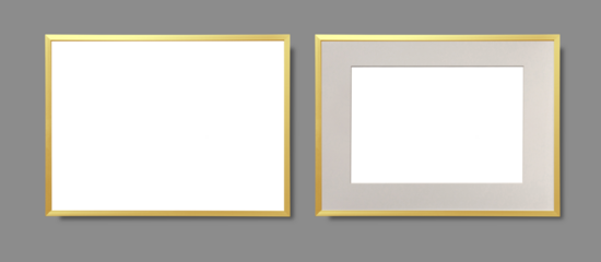 Gold picture frames mockup with passe-partout and transparent background