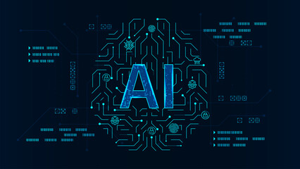artificial internet digital with line circuit brain futuristic technology blue background