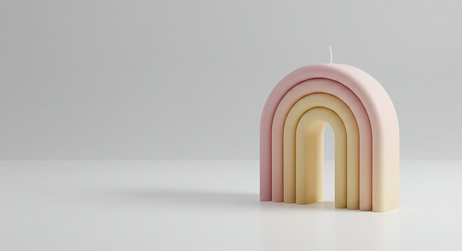 Aesthetic Pastel Arch Rainbow Candle, Minimalist Boho Sculptural Wax Candle in Pink Cream and Yellow, Trendy Nordic Style Geometric Bridge Candle for Modern Home Decor and Shelf Styling, Handmade 