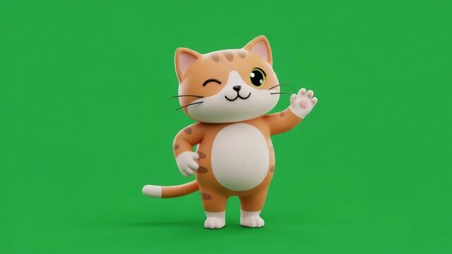 Friendly 3D Cartoon Cat Character Waving Hello
