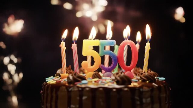 festive 550 birthday anniversary cake with fireworks confetti