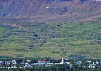 Wonderful views of Iceland's second largest city, Akureyri, with expansive views of the mountains in the background.