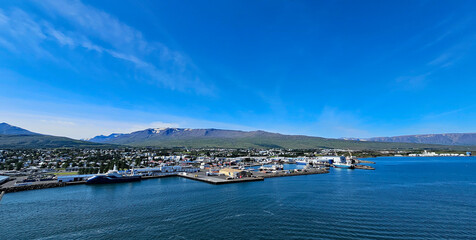 Wonderful views of Iceland's second largest city, Akureyri, with expansive views of the mountains in the background.