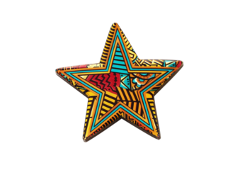 African pattern star badge icon in tribal style Isolated on a transparent background