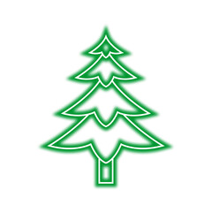 A stylized green Christmas tree outline with a glowing effect, isolated on a white background.