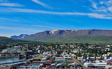 Wonderful views of Iceland's second largest city, Akureyri, with expansive views of the mountains in the background.