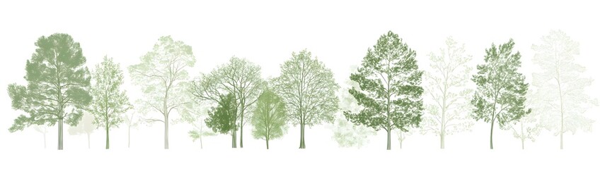 Obraz premium Multiple isolated trees displayed on a white backdrop